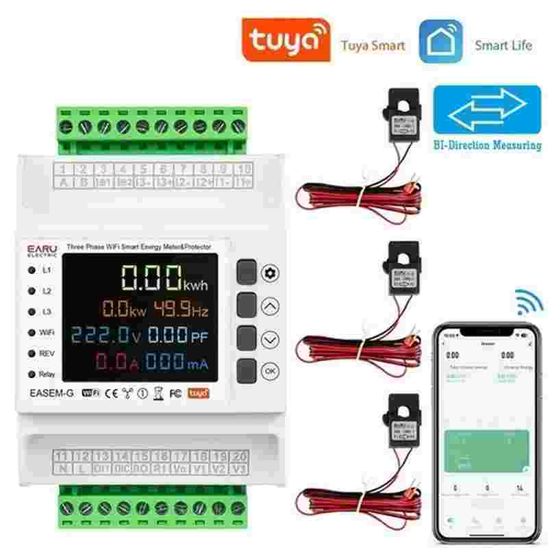 Smart Wifi Bi-Directional Three Phase Kwh Electric Energy Meter With 3 ...